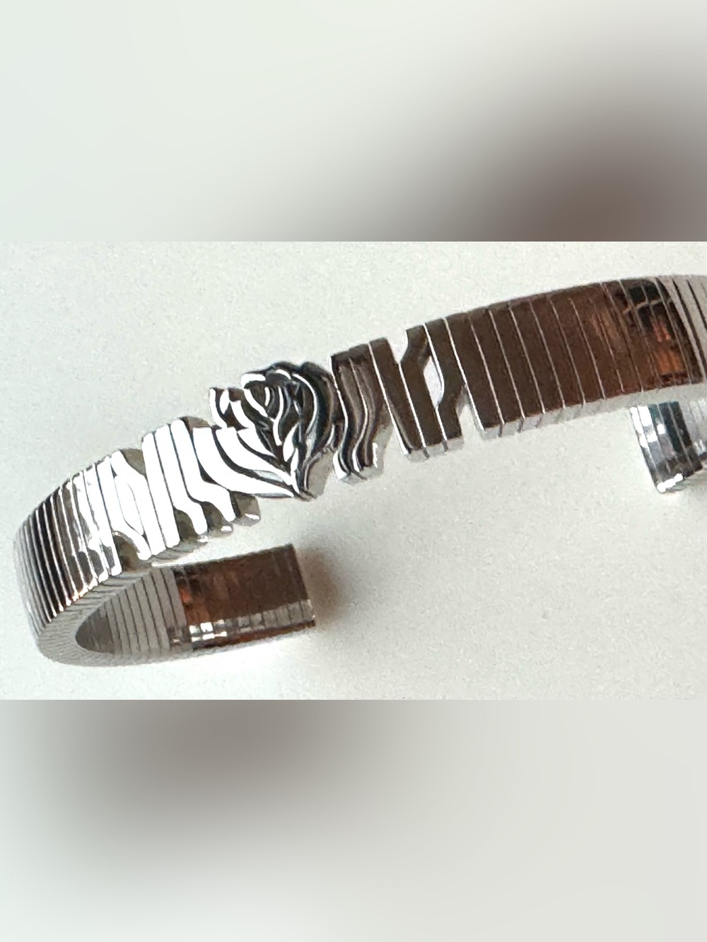 BURBERRY NWT Sterling Silver Rose Monogram Cuff Bracelet M Unisex - Picture 2 of 10